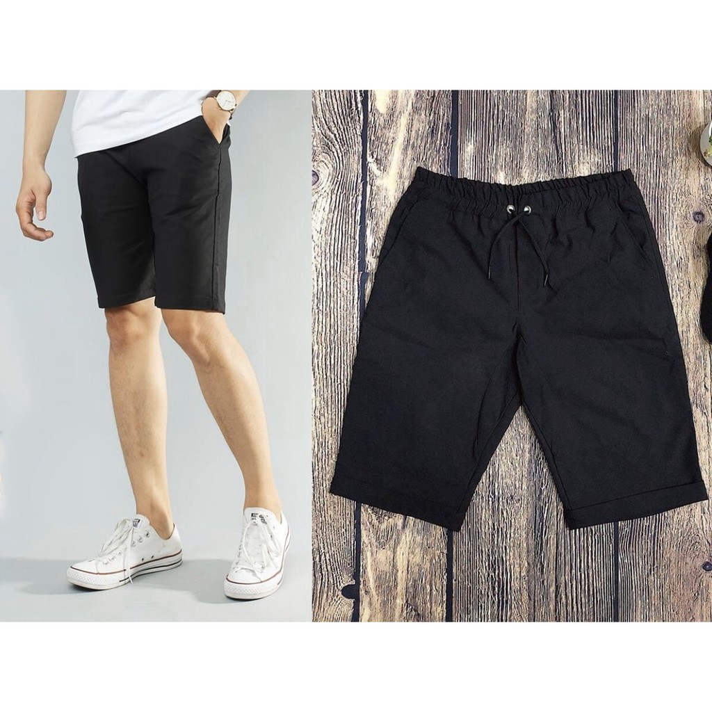 Quần short nam trơn cạp chun vải kaki co giãn nhẹ thích hợp mặc 4 mùa