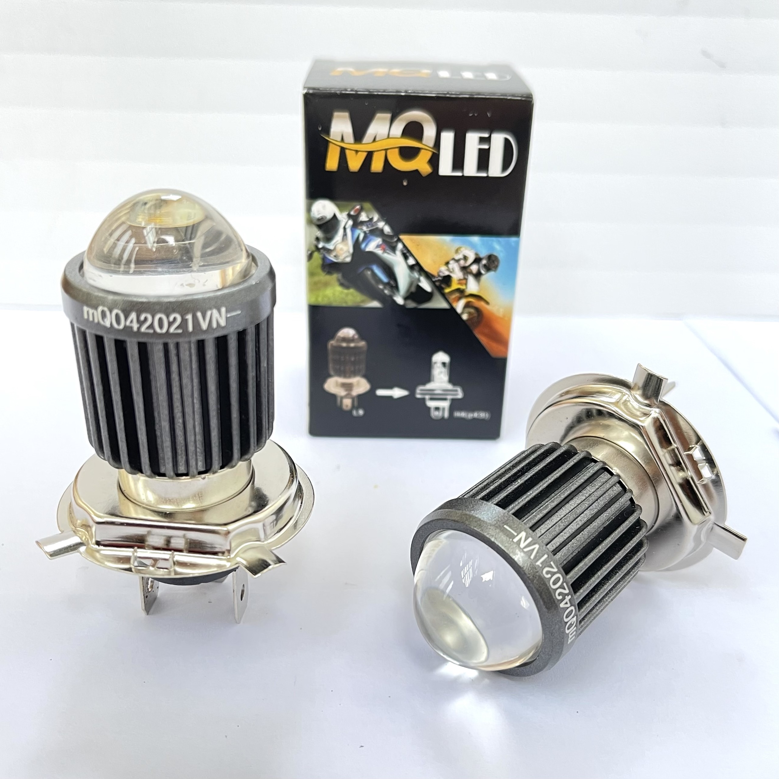Đèn pha led bi cầu mini cost vàng pha trắng chân đèn h4 chính hãng mq