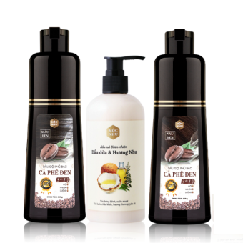 Combo Dầu Gội Phủ Bạc Mộc Nhu Cà Phê Đen và Dầu Xả Dầu Dừa Hương Nhu