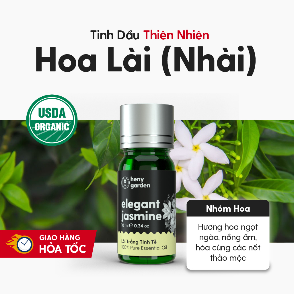 Tinh Dầu Thơm Phòng Hoa Lài (Nhài) Organic Thiên Nhiên Nguyên Chất Đậm Đặc HENY GARDEN Xông Thơm Phòng, Làm Nến Thơm Thư Giãn Giúp Dễ Ngủ 10mL