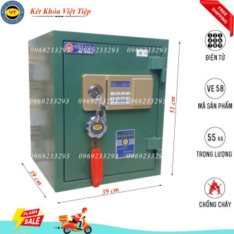 Két Sắt Điện Tử VE58, Xanh Ngọc, Việt Tiệp, Nặng 55kg, Chống Trộm, Chống Cháy, An Toàn, Tiện Dụng, Bảo Mật, Chính Hãng, Hợp Phong Thủy [Miễn Phí Giao Hàng]