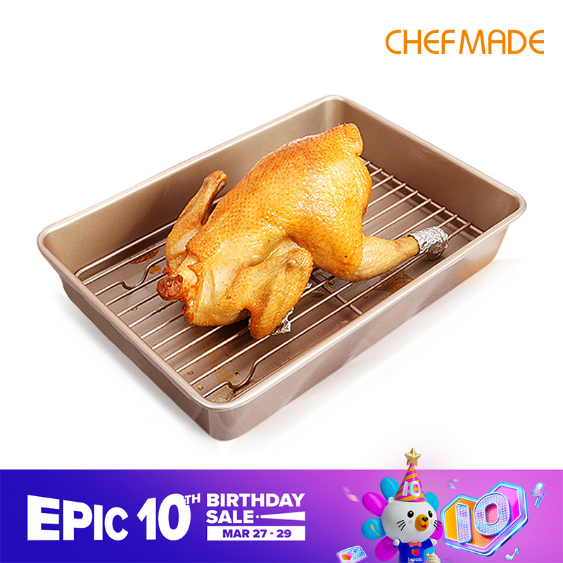 CHEFMADE Roaster Pan With Flat Rack Roasting Pan Easy Clean Non-stick WK9266