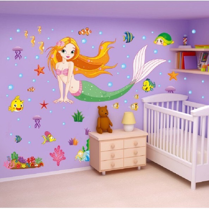 Decal dán tường nàng tiên cá cho bé gái