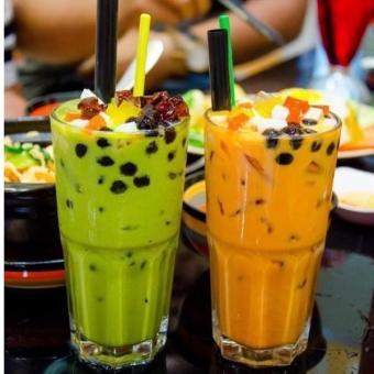 SÉT 5 NGUYÊN LIỆU NẤU TRÀ SỮA THÁI ĐỎ - 1 LÍT - NHIỀU TOPING