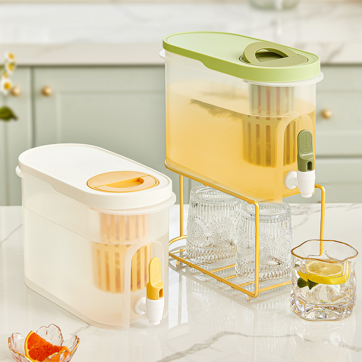 Gambar 4l with Faucet Large capacity Refrigerator Cold Kettle Fruit Tea Cold Kettle with Water Summer Household High Temperature Ice Bucket