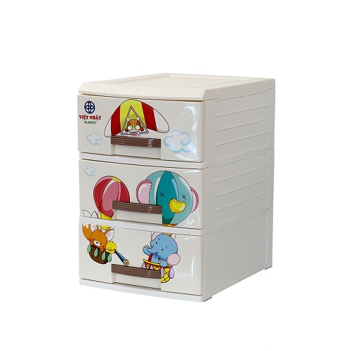 Tủ nhựa kitty 3 tầng mini việt nhật đựng quần áo trẻ em - tủ quần áo trẻ em