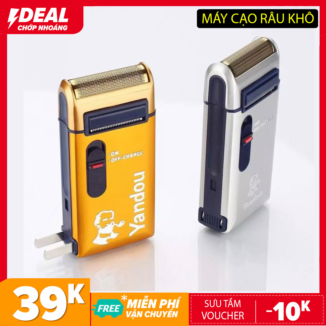 MÁY CẠO RÂU YANDOU SCW301U - MÁY CẠO RÂU KHÔ - Pin bền và ổn định - Đầu sạc điện được xếp gọn trong máy - Sản phẩm kèm theo bao da đẹp và cọ nhỏ để vệ sinh.