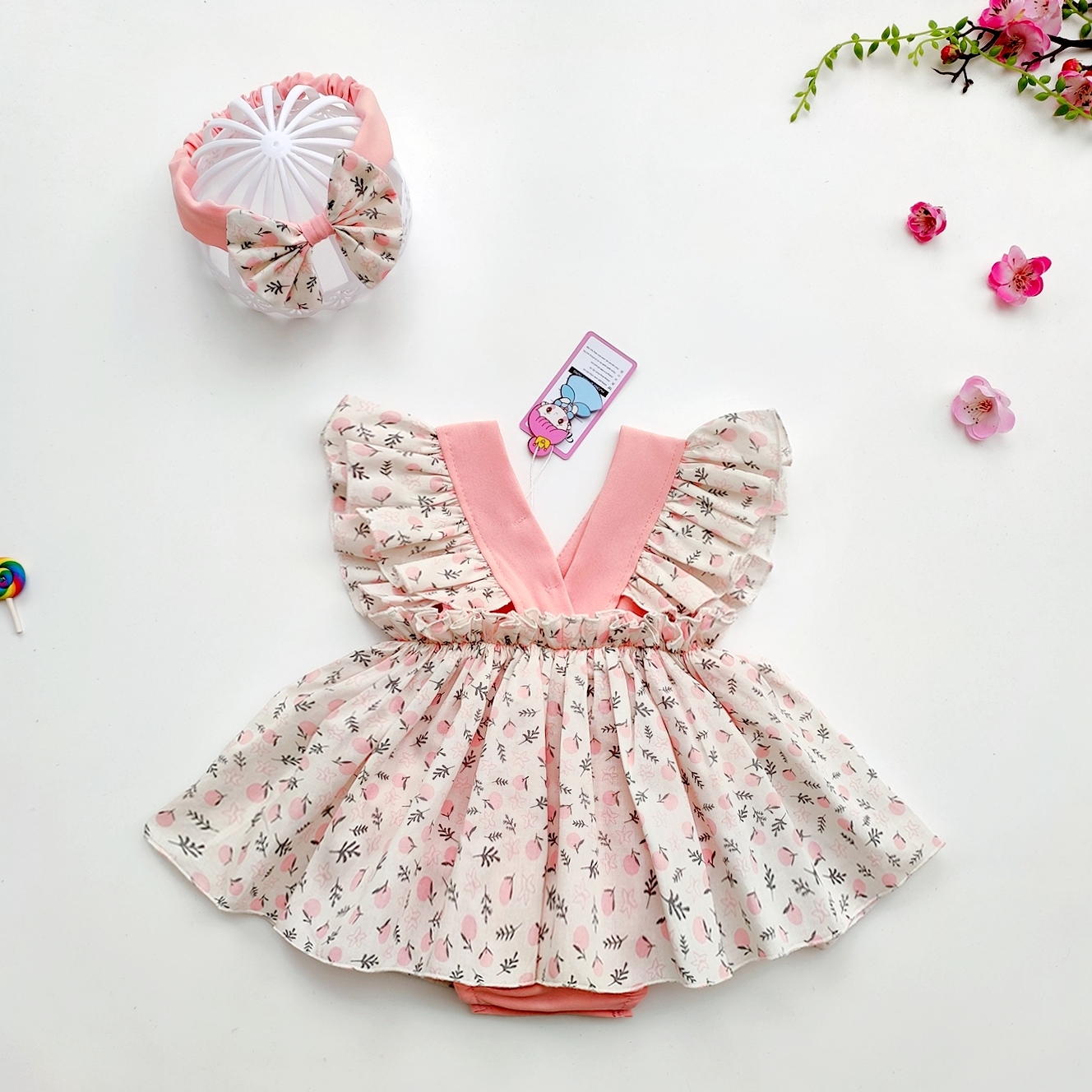 [HCM](ẢNH THẬT) Set váy đầm công chúa cho bé gái sơ sinh họa tiết hoa XINH kèm quần chip và băng đô dễ thương V16