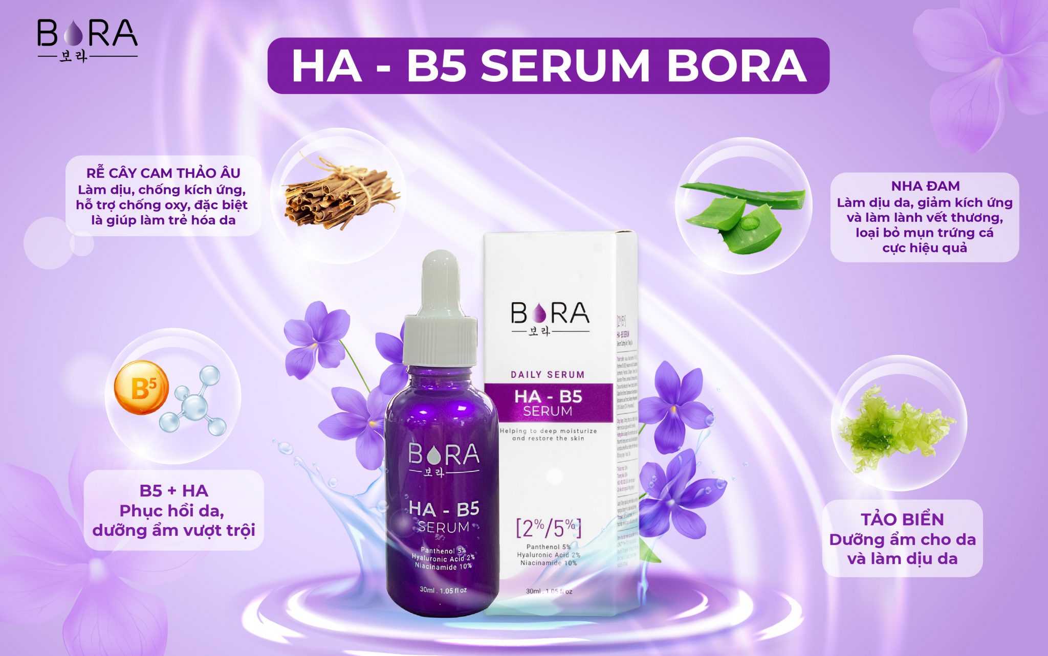 Serum siêu cấp ẩm dưỡng trắng da bora ha-b5 2%/5%
