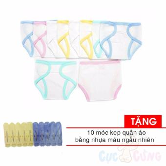 Tã vải dán cho bé trắng viền màu - set 10 cái - size 2 TẶNG 10 kẹp phơi quần áo màu ngẫu nhiên