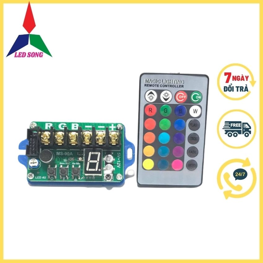 Mạch điều khiển led 7 màu rgb nháy theo nhạc 90a kèm remote