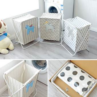 [Big Size] Giỏ sọt SmileBox đựng quần áo giặt có nắp che, sọt quần áo có khung sắt xếp gọn cỡ lớn vải chống thấm