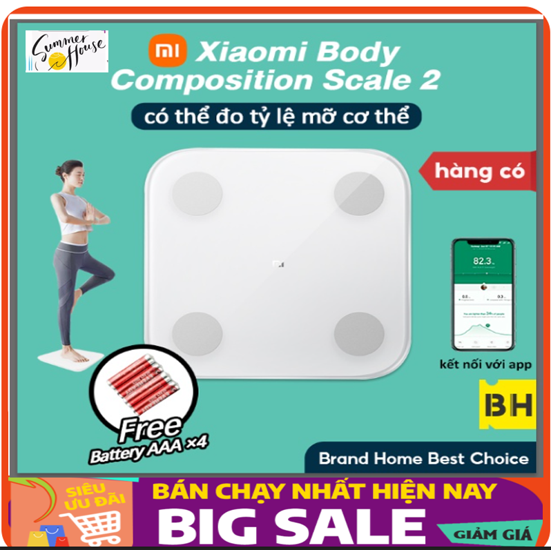 Cân Điện Tử Thông Minh XIAOMI Mi Body Fat Digital Weight Scale 2 Kiểm Tra Sức Khoẻ Đo Lượng Mỡ Màn Hình Led Hiển Thị Bluetooth Mới 5.0 Kết Nối Nhanh Ổn Định Hơn Giúp Bạn Theo Dõi Sức Khoẻ Cân Nặng,Chỉ Số Gầy Béo Gia  Đình