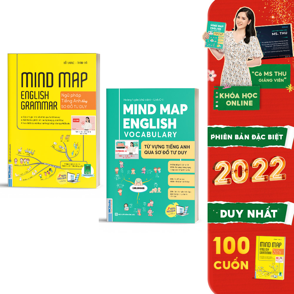 Combo Mindmap English Grammar và Mindmap English Vocabulary - Học tiếng Anh bằng sơ đồ tư duy phiên bản đặc biệt 2022