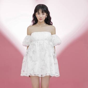 CARA Đầm Ngắn Fly Dress kiểu trễ vai họa tiết hoa dễ thương xinh xắn