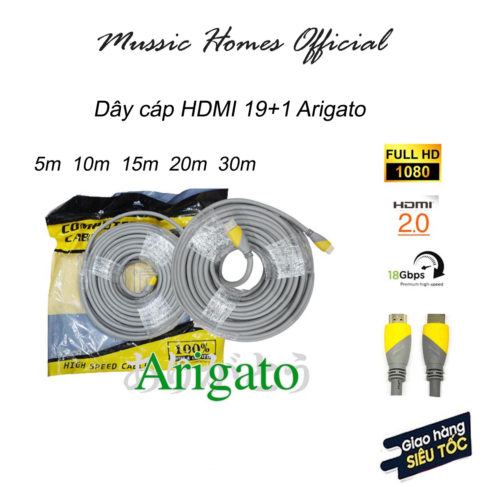 Cáp hdmi arigato 1.5m 3m 5m 10m 15m 20m 30m lõi đồng hdtv 4k*2k - dây hdmi to hdmi tròn chuẩn full hd 1080p