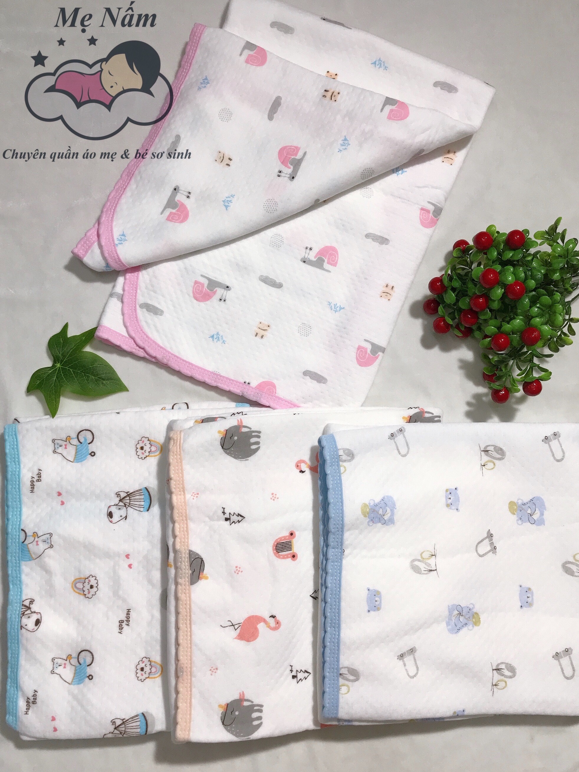 Chăn cotton bo viền 1m1 * 1m1 cho bé