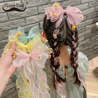 Kẹp Tóc Nơ Hoa Ngọt Ngào Cho Bé Gái Kẹp Tóc Voan Ruy Băng Dài Kẹp Tóc Trẻ Em Phụ Kiện Tóc