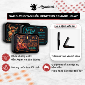 Combo sáp MENITEMS, sáp vuốt tóc Clay - Pomade, giữ nếp, tạo kiểu, tự nhiên lên đến hơn 10H, hương thơm lôi cuốn