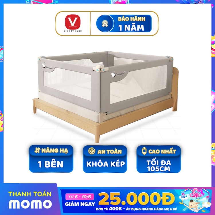 Thanh chắn giường cho bé (1 hộp 1 thanh) bản cao cấp I hạ 1 thanh Vbaby bảo vệ bé an toàn tránh té ngã có đủ kích thước 1m6 1m8 2m tấm chắn giường cũi giá rẻ