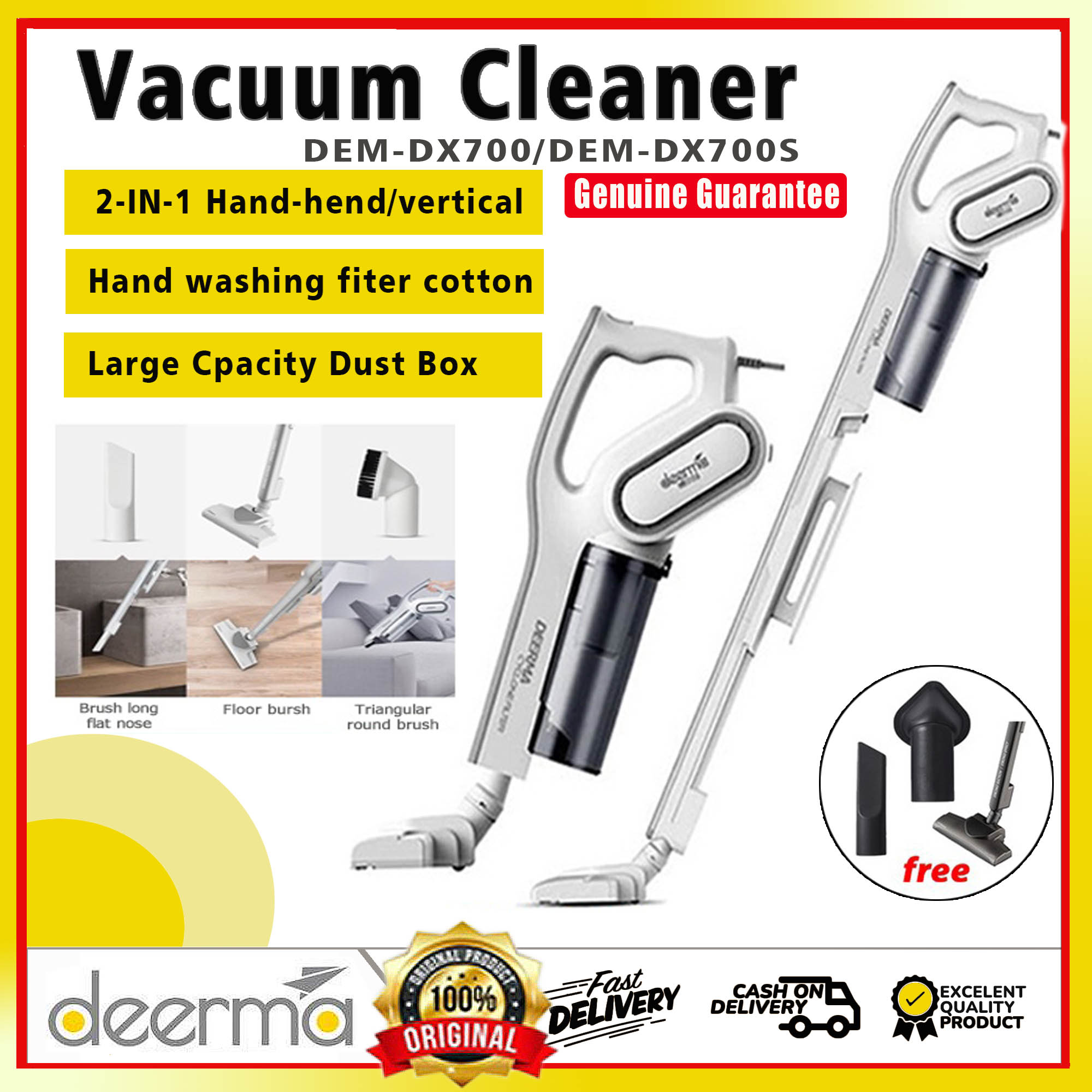 Deerma DX700 2-in-1 Handheld Vacuum Cleaner, Low Noise