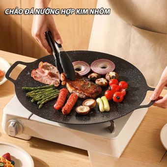 Chảo Đá Nướng Hàn Quốc Ecoramic, Chảo nướng không dầu chống dính dùng cho bếp từ và bếp ga, chảo nướng thịt, chảo đá nướng thịt cao cấp, vỉ nướng thịt ngoài trời