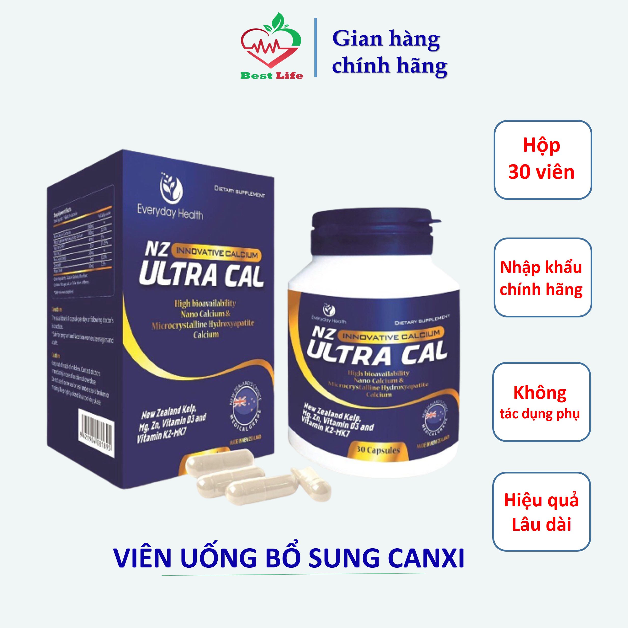 Viên uống Everyday Health NZ - Ultra Cal bổ sung Canxi hữu cơ cho phụ nữ mang thai và người thiếu canxi hộp 30 viên