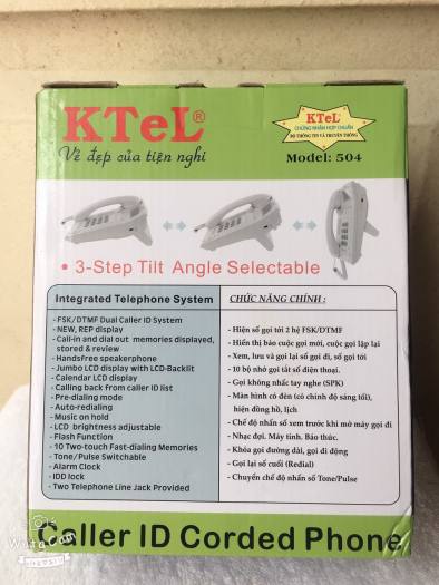 Điện thoại bàn cố định có đây chuông to bàn phím to KTEL 504 màu đen/trắng/xanh ó thể chỉnh đế bàn máy 3 nấc thấp đến cao