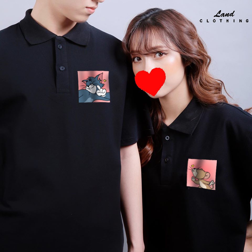 Áo polo đôi hình tom & jery cute, chất đẹp vải polo cá sấu 4 chiều
