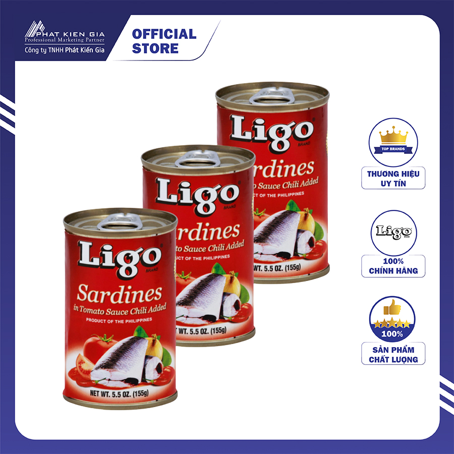 Combo 3 hộp cá mòi sốt cà vị ớt cay ligo 155g