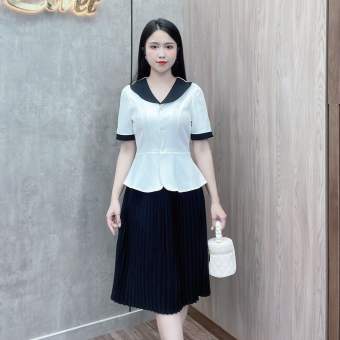 Set đồ nữ áo sơ mi kiểu cổ Vest, chân váy dáng dài thiết kế sang chảnh năng động Eva Lover