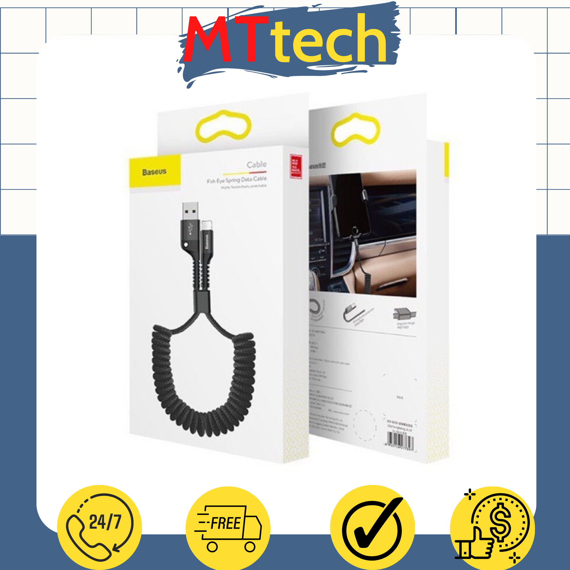 CHÍNH HÃNG_Cáp sạc dây xoắn Baseus Fish Eye Spring chân Lightning sạc nhanh 2A đồng bộ dữ liệu tốc độ cao dài 1M cho iPhone/iPad Bảo Hành 1 Năm - MTtech