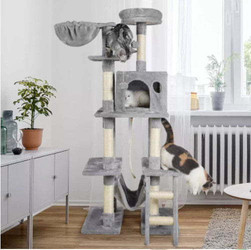 Cattree nhà cho mèo saze lớn cao 150cm - trụ mèo leo trèo nhiều tầng - cat tree - nhà cây cho mèo có thang leo, võng, trụ cào móng, đồ chơi treo vui nhộn