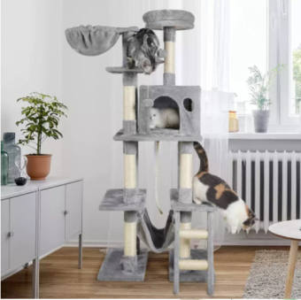 Cattree Nhà Cho Mèo Saze lớn Cao 150cm - Trụ Mèo Leo Trèo Nhiều Tầng - Cat Tree - Nhà Cây Cho Mèo Có Thang leo, Võng, Trụ Cào Móng, Đồ chơi treo vui nhộn