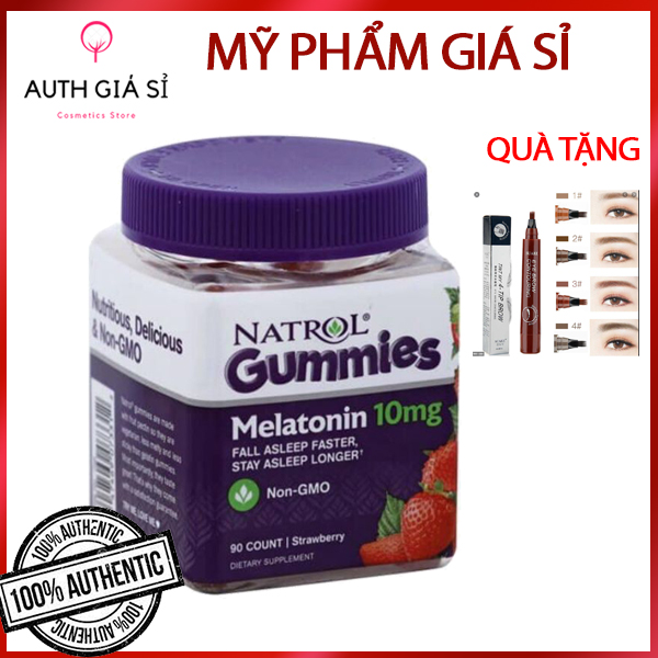 Kẹo ngủ Melatonin Natrol vị dâu Gummies kẹo dẻo ngủ Natrol Melatonin Sleep 10mg 90 viên Date Mới