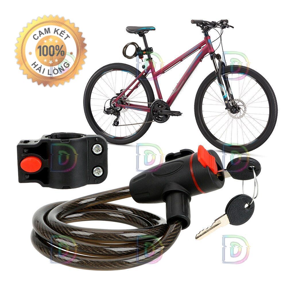 Khoá Dây Cáp Xe Đạp, Xe Máy. Khoá cáp chống cắt 10mm, dài 1m, chìa khoá chống gỉ
