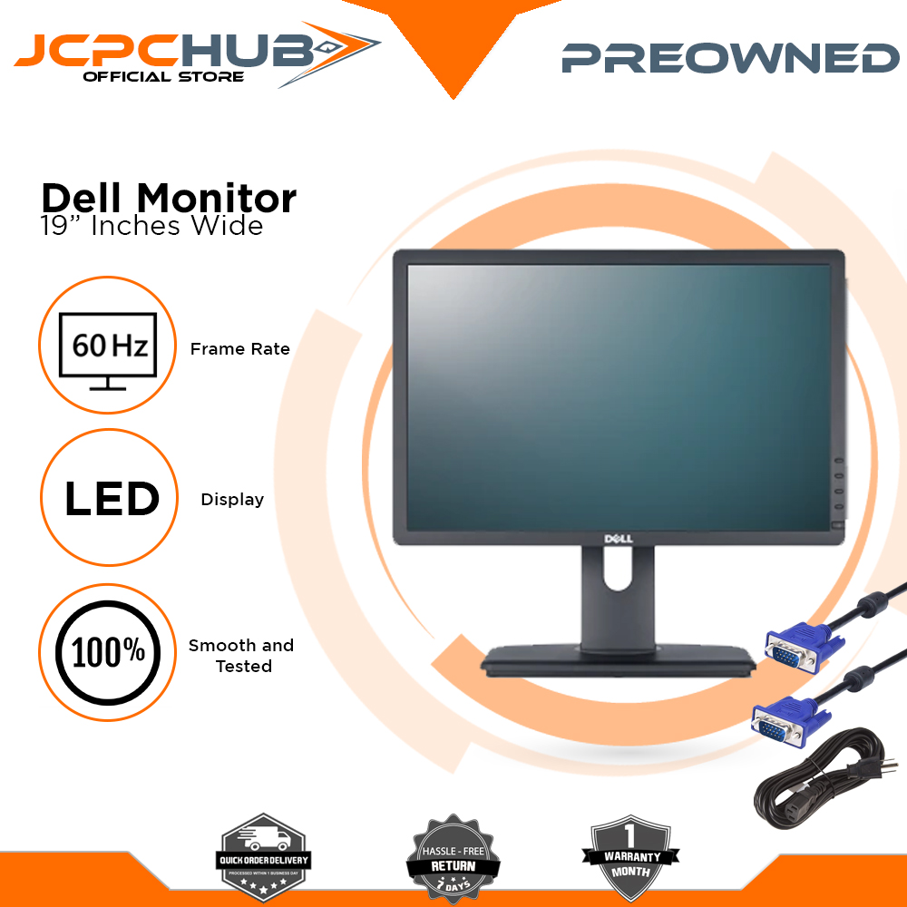 DELL 19" LCD Monitor with Free Cables, Black/Grey, Used