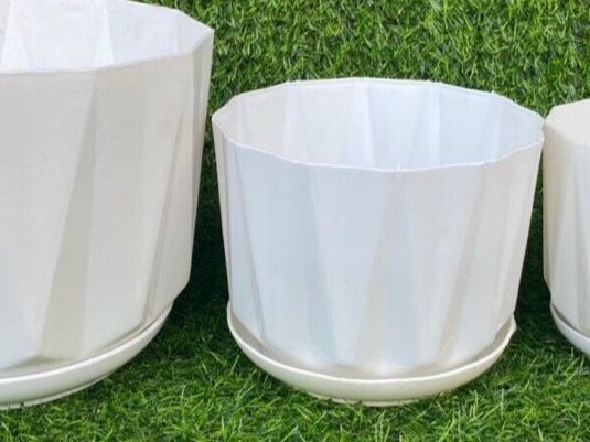 Chậu nhựa kèm đĩa rời múi khế giả chậu sứ để bàn trồng hoa cây cảnh siêu xinh