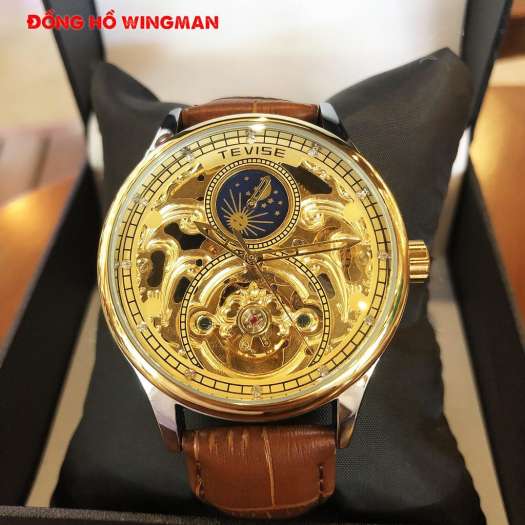 Đồng hồ nam TEVISE T820 automatic, Dây da cao cấp, Full hộp, chống nước, chống xước, Thẻ bảo hành 3 năm