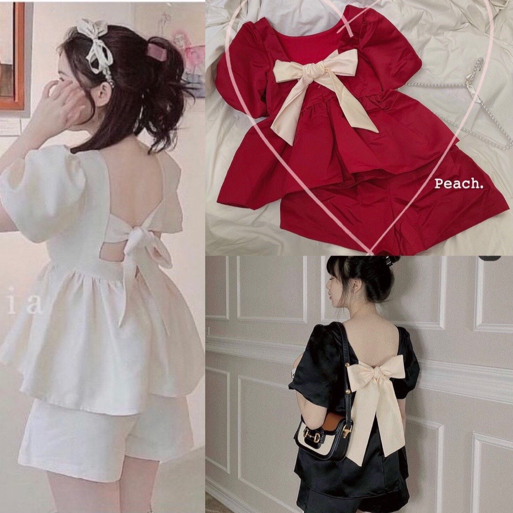 Set Bộ Đi Chơi Tay Bồng Buộc Nơ Sau Chất Đũi Tơ Xước, Đủ 3 Màu
