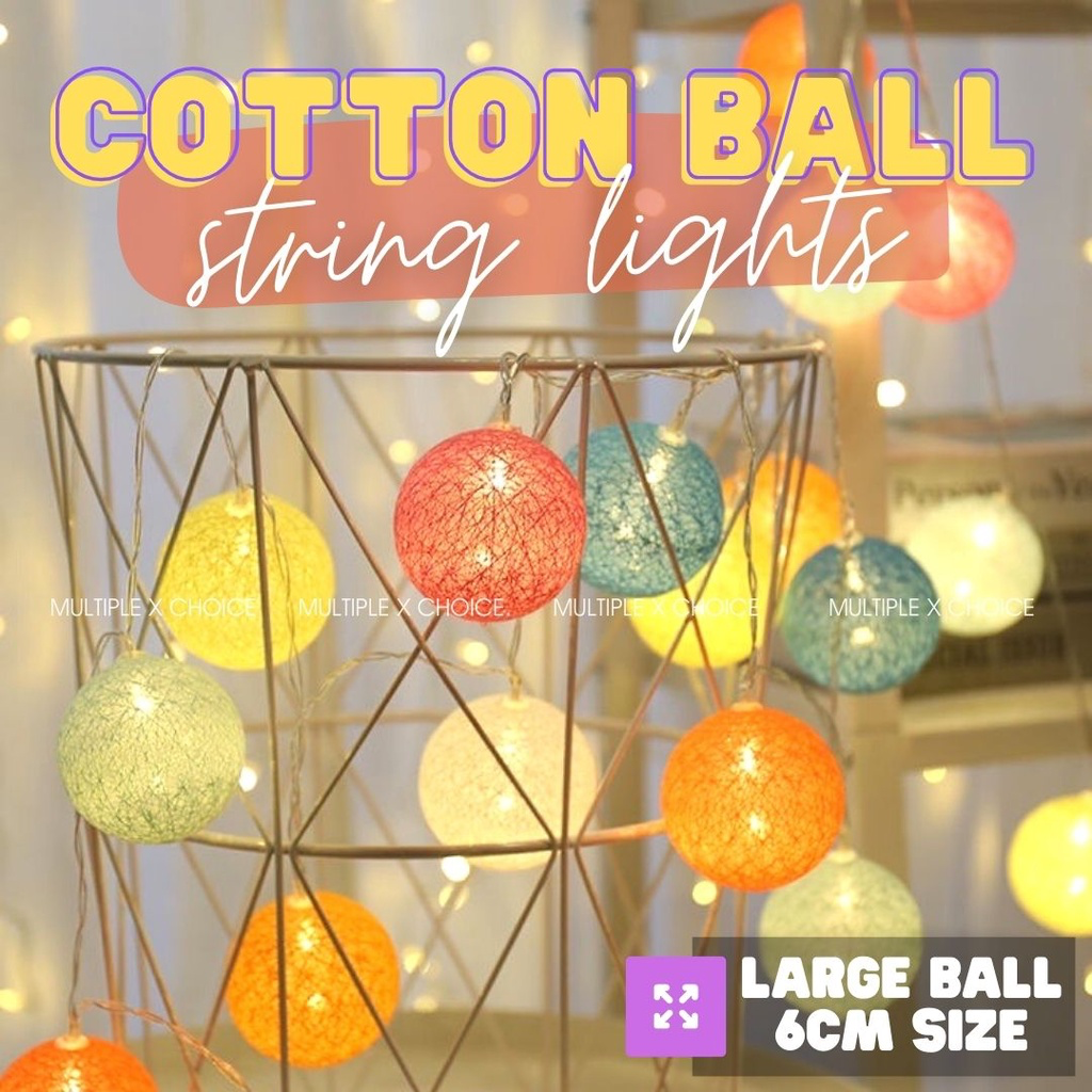 20 LED Cotton Balls String Lights Battery or USB Powered Fairy