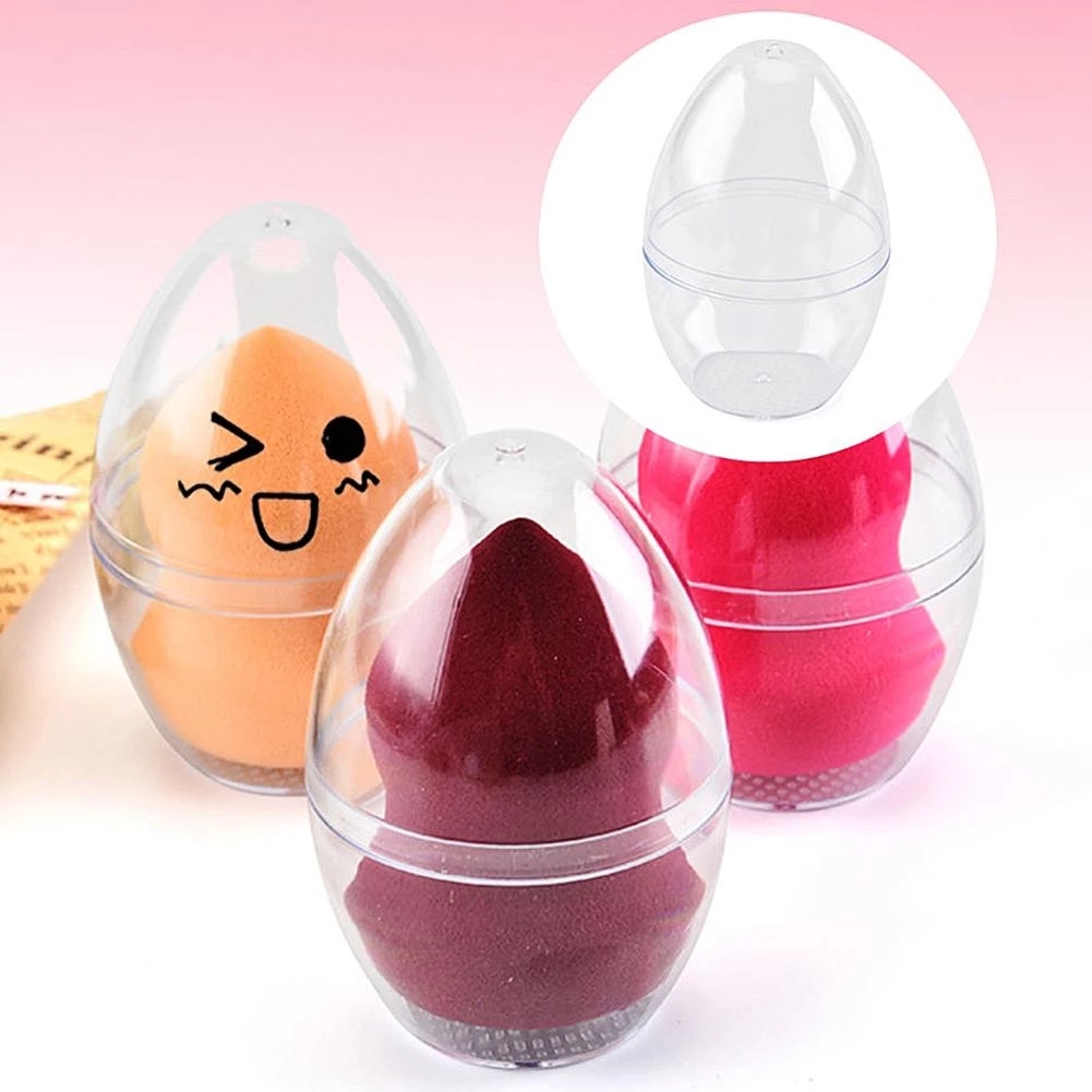 1 cái hộp đựng miếng bọt biển hình quả trứng trong suốt hộp đựng phấn trứng trang điểm di động du lịch