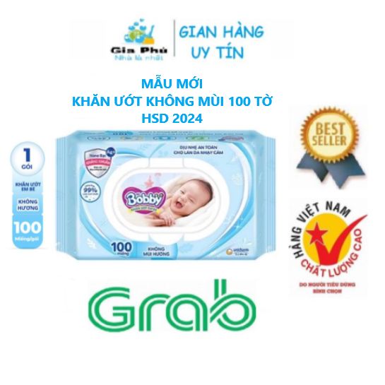Combo 10 gói khăn ướt Bobby không mùi 100 miếng thích hợp cho trẻ em