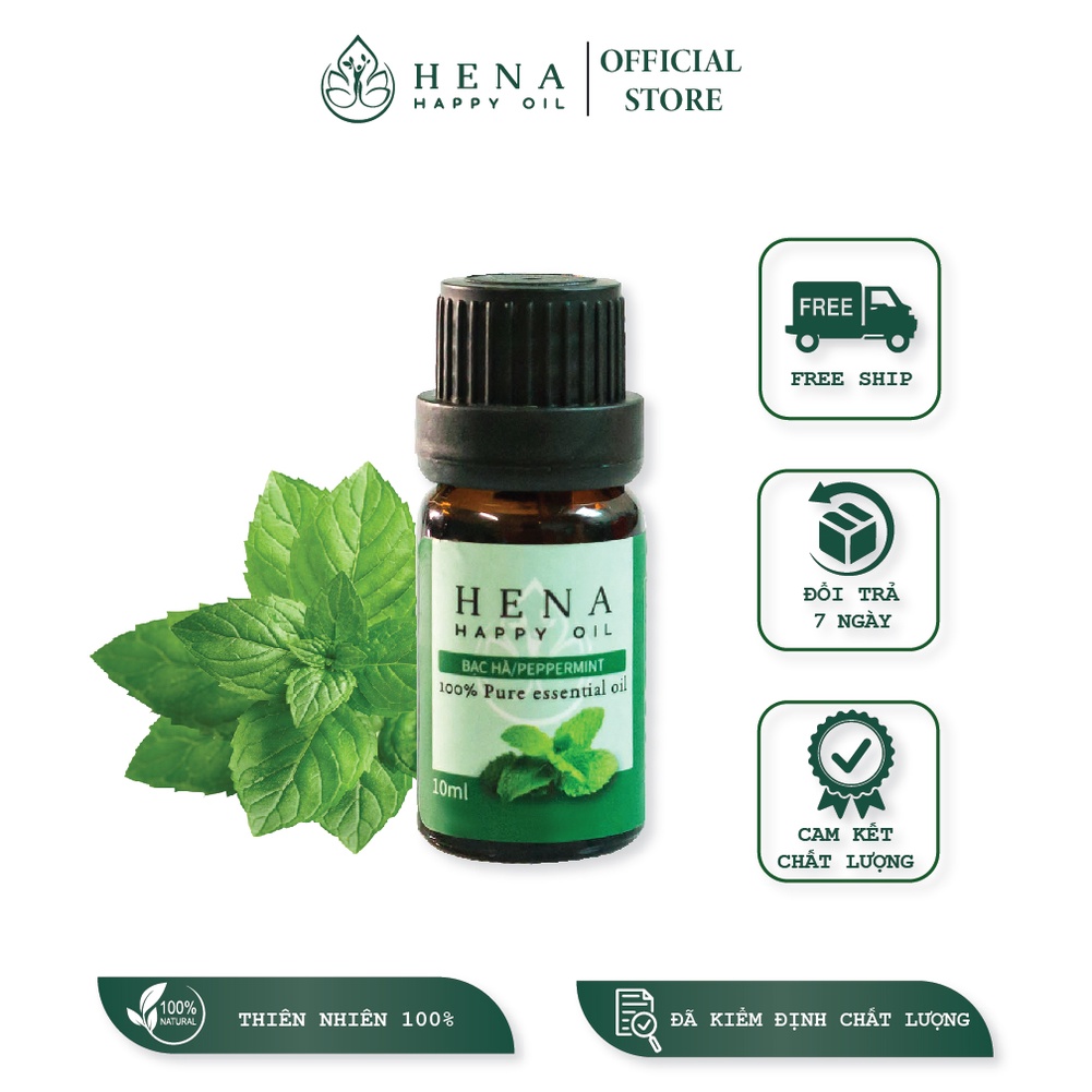 Tinh dầu Bạc Hà Hena - Hương thơm the mát, tính kháng khuẩn cao - Lọ 10ml