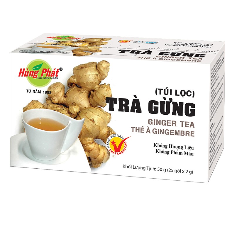 Trà gừng túi lọc Hùng Phát 25 gói, tốt cho tiêu hoá, ấm cơ thể - Ginger tea
