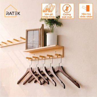 Kệ gỗ treo tường có móc treo quần áo Giá gỗ trang trí nhà cửa, Homestay, quán cafe, shop quần áo