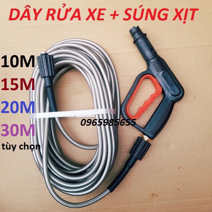 10m,15m,20m,30m dây rửa xe và súng xịt rửa xe áp lực cao - REN  22mm- ( chọn bộ như hình )