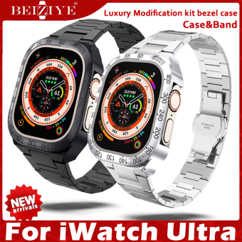 Bộ sửa đổi sang trọng bằng thép không gỉ Vỏ có gờ cho dây đeo for apple Watch ultra Dây đeo kim loại 49mm for apple Watch Dây đeo kim loại siêu quý phái với vỏ bọc vỏ đồng hồ
