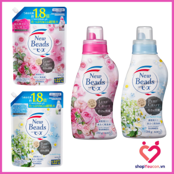 Nước giặt xả New Beads Kao Nhật Bản hương hoa hồng và hoa linh lan