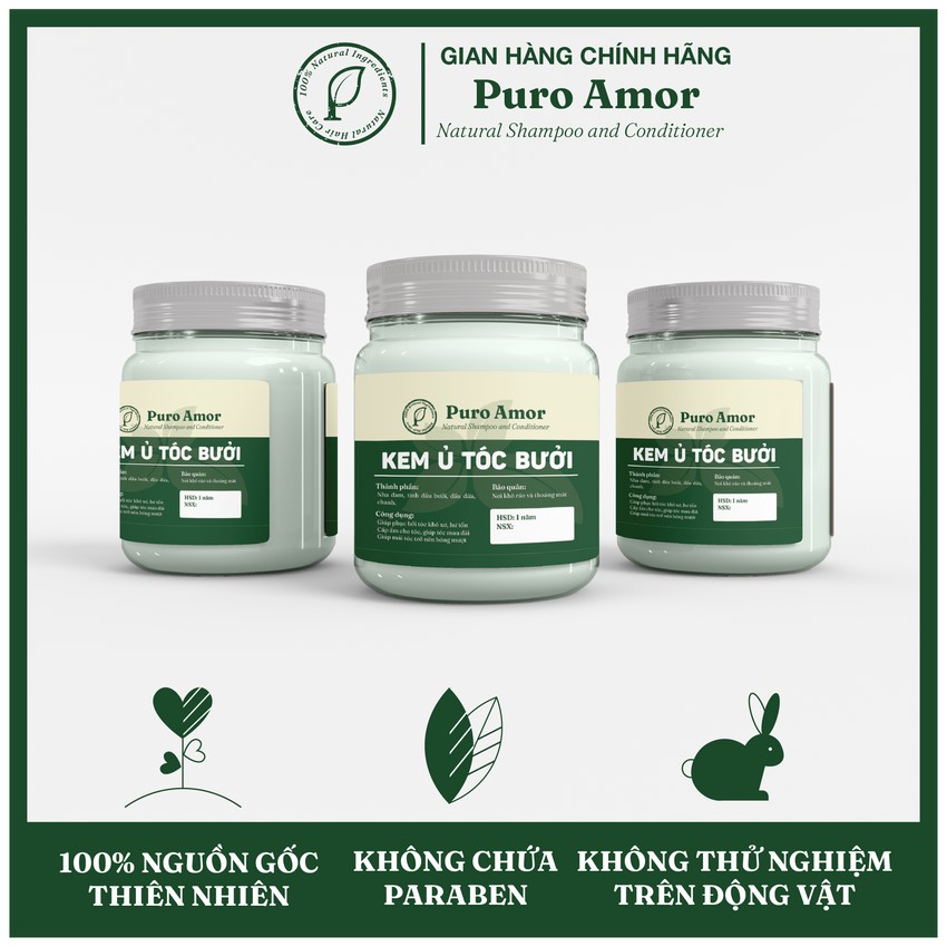 Ủ tóc phục hồi bưởi thảo dược phục hồi hư tổn làm mềm mượt tóc hủ 500ml KUB02 Puro Amor